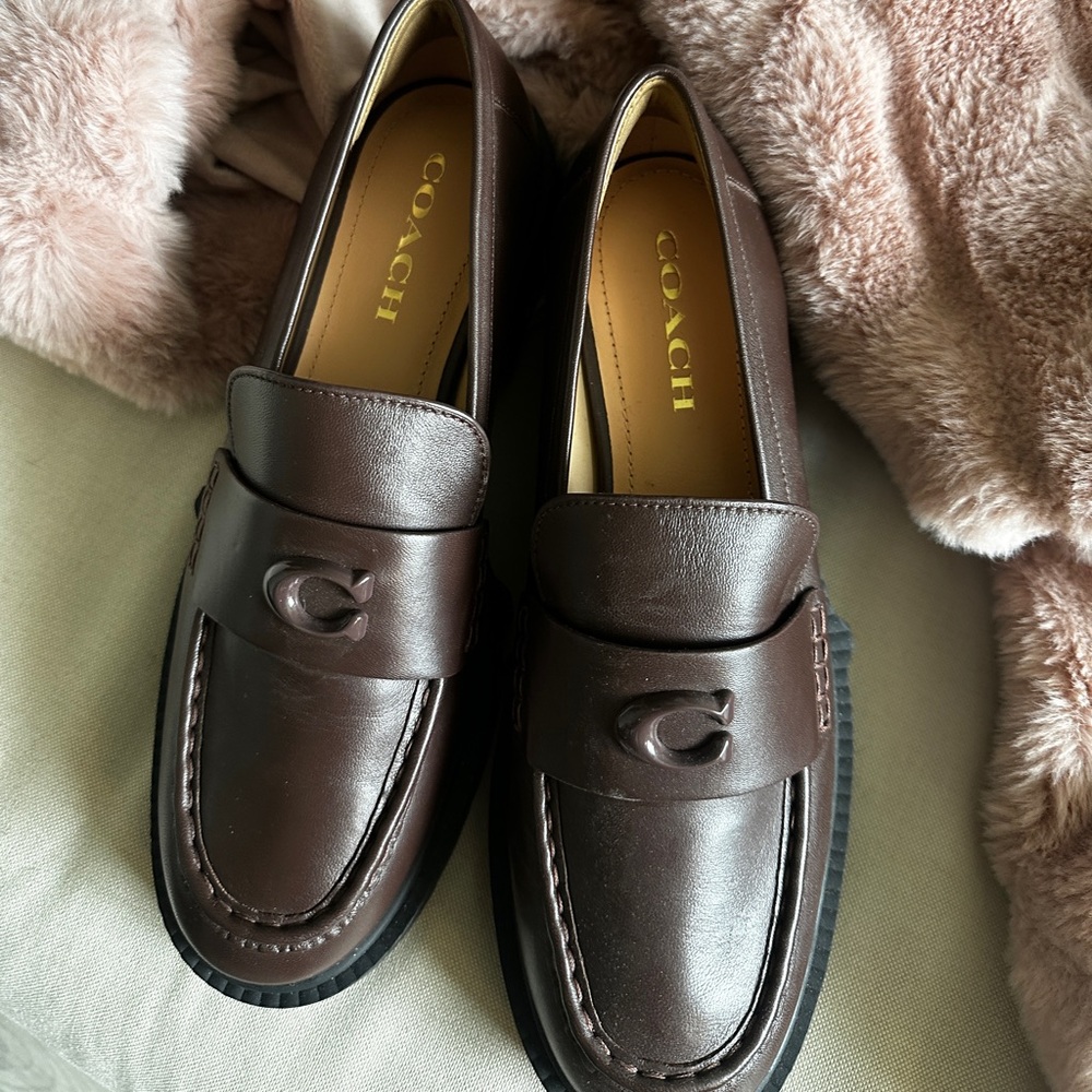 Coach Women’s Leah Dark Brown Leather Penny Loafers